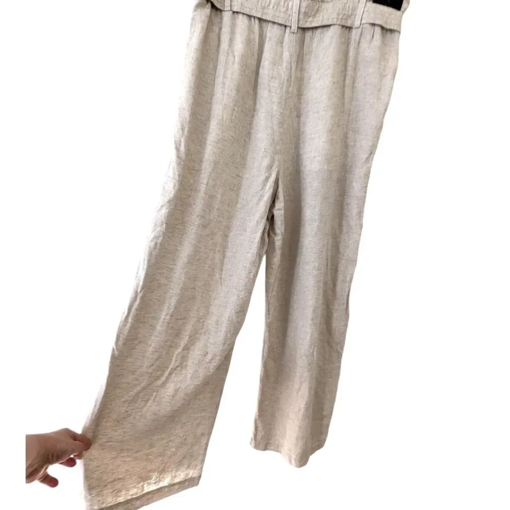 NWT Banana Republic Sz 12 Wide Leg Pleated Linen Blend Paperbag High Rise Pants